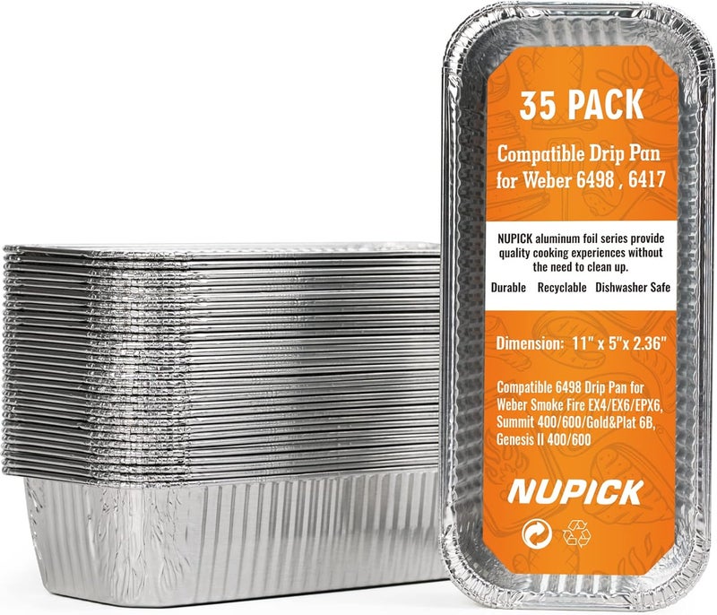 NUPICK 35 Pack Drip Pan Compatible for Weber SmokeFire EX4 / EX6 / EPX6, Genesis II 400/600, Summit 400/600 Series Grills, Fit for Weber 36” & 28” Griddle, 11.4" x 2.9" x 4.75" - Image 1